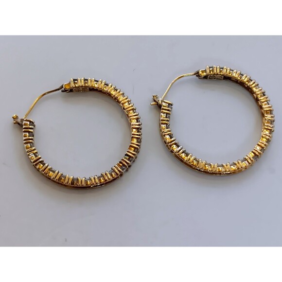 Vermeil ADI 925 Sterling Silver Cubic Zirconia Inside Out Hoop Earrings 1.25 in - Picture 12 of 16